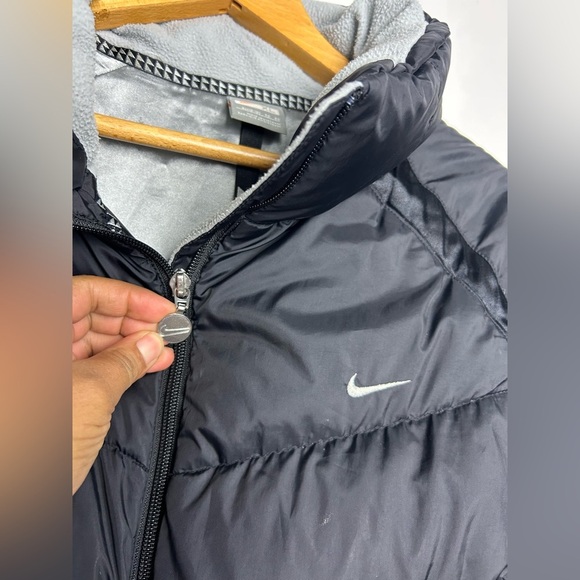 VTG Y2K Nike Puffer Duck Down Jacket Size XL Center Whoosh Black Womens Comfy - Picture 8 of 16